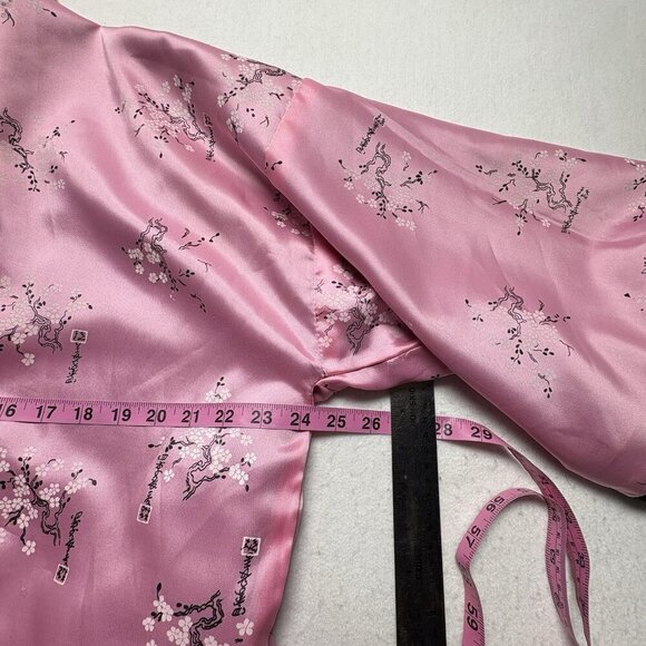 JAPANESE Women Reversible Robe One SZ Black Pink Embroidered Dragon Kimono 65-3 - Picture 9 of 13